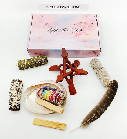 Home Cleansing & Smudging Kit with White Sage, Palo Santo, Abalone & Stand, Smudge Feather Protection Meditation Positive Energy